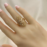 Oro Laminado Elegant Ring, Gold Filled Style Bow and Filigree Design, Diamond Cutting Finish, Golden Finish