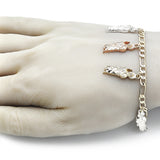 Oro Laminado Charm Bracelet, Gold Filled Style San Judas and Figaro Design, Polished, Tricolor
