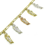 Oro Laminado Charm Bracelet, Gold Filled Style San Judas and Figaro Design, Polished, Tricolor