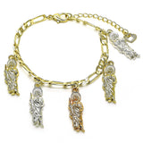 Oro Laminado Charm Bracelet, Gold Filled Style San Judas and Figaro Design, Polished, Tricolor