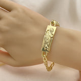 Oro Laminado Fancy Bracelet, Gold Filled Style San Judas and Pave Figaro Design, Polished, Golden Finish