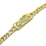 Oro Laminado Fancy Bracelet, Gold Filled Style San Judas and Pave Figaro Design, Polished, Golden Finish