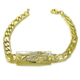 Oro Laminado Fancy Bracelet, Gold Filled Style San Judas and Pave Figaro Design, Polished, Golden Finish