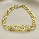 Oro Laminado Fancy Bracelet, Gold Filled Style San Judas and Pave Figaro Design, Polished, Golden Finish