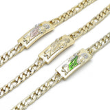 Oro Laminado Fancy Bracelet, Gold Filled Style San Judas and Pave Figaro Design, Polished, Golden Finish
