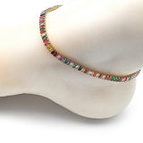 Oro Laminado Fancy Anklet, Gold Filled Style Baguette Design, with Multicolor Cubic Zirconia, Polished, Golden Finish