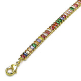 Oro Laminado Fancy Anklet, Gold Filled Style Baguette Design, with Multicolor Cubic Zirconia, Polished, Golden Finish