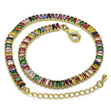 Oro Laminado Fancy Anklet, Gold Filled Style Baguette Design, with Multicolor Cubic Zirconia, Polished, Golden Finish
