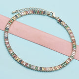 Oro Laminado Fancy Anklet, Gold Filled Style Baguette Design, with Multicolor Cubic Zirconia, Polished, Golden Finish