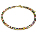 Oro Laminado Fancy Anklet, Gold Filled Style Baguette Design, with Multicolor Cubic Zirconia, Polished, Golden Finish