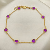 Oro Laminado Basic Anklet, Gold Filled Style Paperclip Design, with Amethyst Crystal, Polished, Golden Finish