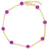 Oro Laminado Basic Anklet, Gold Filled Style Paperclip Design, with Amethyst Crystal, Polished, Golden Finish