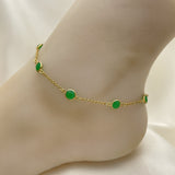 Oro Laminado Basic Anklet, Gold Filled Style Paperclip Design, with Green Crystal, Polished, Golden Finish