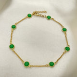Oro Laminado Basic Anklet, Gold Filled Style Paperclip Design, with Green Crystal, Polished, Golden Finish