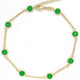 Oro Laminado Basic Anklet, Gold Filled Style Paperclip Design, with Green Crystal, Polished, Golden Finish