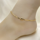 Oro Laminado Basic Anklet, Gold Filled Style Elephant and Herringbone Design, Polished, Golden Finish