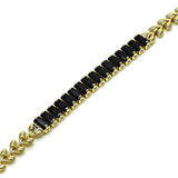 Oro Laminado Fancy Bracelet, Gold Filled Style Baguette and Leaf Design, with Black Cubic Zirconia, Polished, Golden Finish
