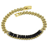 Oro Laminado Fancy Bracelet, Gold Filled Style Baguette and Leaf Design, with Black Cubic Zirconia, Polished, Golden Finish