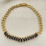 Oro Laminado Fancy Bracelet, Gold Filled Style Baguette and Leaf Design, with Black Cubic Zirconia, Polished, Golden Finish