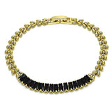 Oro Laminado Fancy Bracelet, Gold Filled Style Baguette and Leaf Design, with Black Cubic Zirconia, Polished, Golden Finish