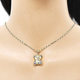Oro Laminado Earring and Pendant Adult Set, Gold Filled Style Teddy Bear Design, with Multicolor Micro Pave, Polished, Golden Finish