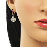Oro Laminado Dangle Earring, Gold Filled Style Evil Eye Design, with White Micro Pave, Polished, Golden Finish