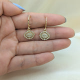 Oro Laminado Dangle Earring, Gold Filled Style Evil Eye Design, with White Micro Pave, Polished, Golden Finish