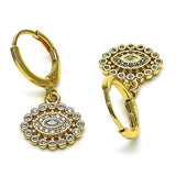 Oro Laminado Dangle Earring, Gold Filled Style Evil Eye Design, with White Micro Pave, Polished, Golden Finish