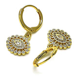 Oro Laminado Dangle Earring, Gold Filled Style Evil Eye Design, with White Micro Pave, Polished, Golden Finish