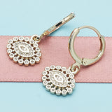 Oro Laminado Dangle Earring, Gold Filled Style Evil Eye Design, with White Micro Pave, Polished, Golden Finish