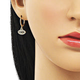 Oro Laminado Dangle Earring, Gold Filled Style Evil Eye Design, with White Micro Pave and Black Cubic Zirconia, Polished, Golden Finish