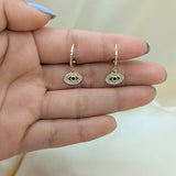 Oro Laminado Dangle Earring, Gold Filled Style Evil Eye Design, with White Micro Pave and Black Cubic Zirconia, Polished, Golden Finish