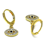 Oro Laminado Dangle Earring, Gold Filled Style Evil Eye Design, with White Micro Pave and Black Cubic Zirconia, Polished, Golden Finish