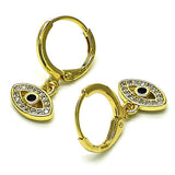 Oro Laminado Dangle Earring, Gold Filled Style Evil Eye Design, with White Micro Pave and Black Cubic Zirconia, Polished, Golden Finish