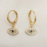 Oro Laminado Dangle Earring, Gold Filled Style Evil Eye Design, with White Micro Pave and Black Cubic Zirconia, Polished, Golden Finish