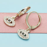 Oro Laminado Dangle Earring, Gold Filled Style Evil Eye Design, with White Micro Pave and Black Cubic Zirconia, Polished, Golden Finish