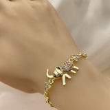 Oro Laminado Fancy Bracelet, Gold Filled Style Elephant and Leaf Design, with Multicolor Micro Pave and White Cubic Zirconia, Polished, Golden Finish
