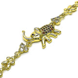 Oro Laminado Fancy Bracelet, Gold Filled Style Elephant and Leaf Design, with Multicolor Micro Pave and White Cubic Zirconia, Polished, Golden Finish