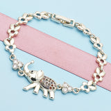 Oro Laminado Fancy Bracelet, Gold Filled Style Elephant and Leaf Design, with Multicolor Micro Pave and White Cubic Zirconia, Polished, Golden Finish