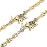 Oro Laminado Fancy Bracelet, Gold Filled Style Elephant and Leaf Design, with Multicolor Micro Pave and White Cubic Zirconia, Polished, Golden Finish