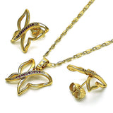 Oro Laminado Earring and Pendant Adult Set, Gold Filled Style Butterfly Design, with Ruby Micro Pave, Polished, Golden Finish