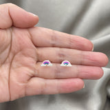 Sterling Silver Stud Earring, Pink Enamel Finish, Silver Finish