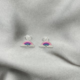 Sterling Silver Stud Earring, Pink Enamel Finish, Silver Finish