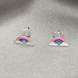 Sterling Silver Stud Earring, Pink Enamel Finish, Silver Finish