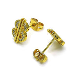 Oro Laminado Stud Earring, Gold Filled Style Money Sign Design, with White Micro Pave, Polished, Golden Finish