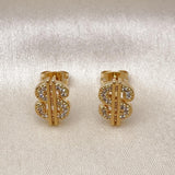 Oro Laminado Stud Earring, Gold Filled Style Money Sign Design, with White Micro Pave, Polished, Golden Finish