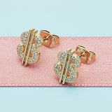 Oro Laminado Stud Earring, Gold Filled Style Money Sign Design, with White Micro Pave, Polished, Golden Finish