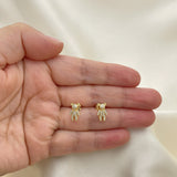 Oro Laminado Stud Earring, Gold Filled Style Teddy Bear Design, with White Micro Pave, Polished, Golden Finish