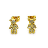 Oro Laminado Stud Earring, Gold Filled Style Teddy Bear Design, with White Micro Pave, Polished, Golden Finish