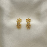 Oro Laminado Stud Earring, Gold Filled Style Teddy Bear Design, with White Micro Pave, Polished, Golden Finish